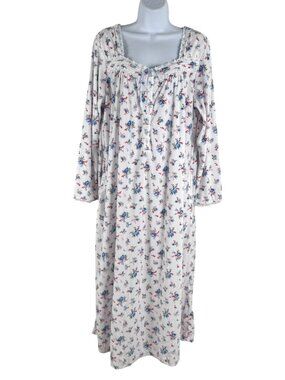 Eileen West Fleece Soft Nightgown Large Floral Long Sleeve Cozy DR-1870